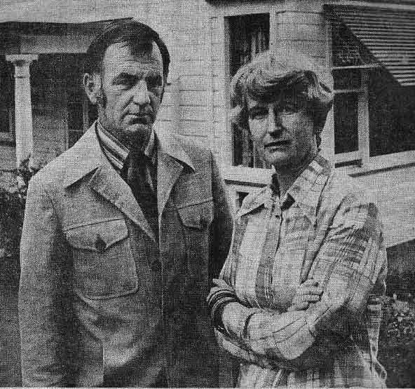 Dr. Rex Hunton, the medical director of the AMAC clinic, and Isabel Stanton, outside the clinic in December 1977 after it was forced to close because of the new abortion law.