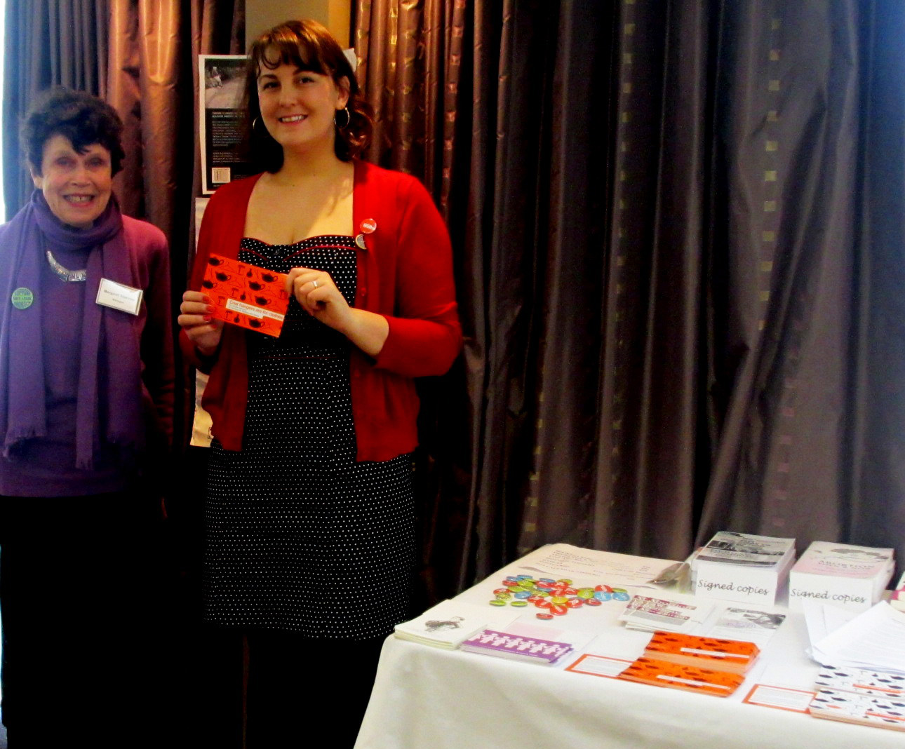 Margaret and Annabel with the ALRANZ/Prochoice Highway stall at the CTU Women's Conference, Wellington, 26-27 July, 2013