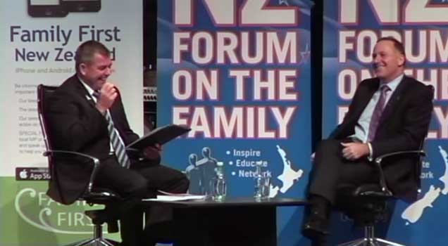 Bob McCoskrie of Family First NZ and Prime Minister John Key at the NZ Forum on the Forum earlier this month.