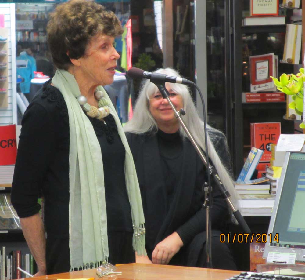 Dame Margaret Sparrow at the launch of 'Rough on Women' at Unity Books on 1 July 2014. (Unity's Jacqui Brokenshaw, right, also spoke at the launch.)